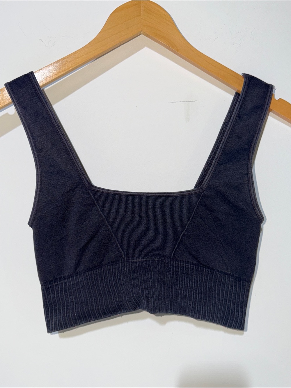 Free People grey/Black Ribbed Square-Neck Crop Tank Top sports top small